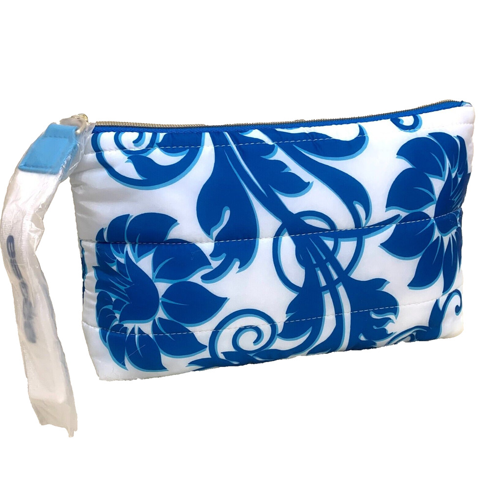 ESTEE LAUDER Puffy Blue & White Floral Cosmetics Bag Makeup Case